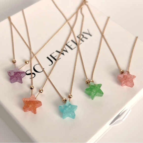 Star Necklace 18k Gold Plated Real Opal Stone Spring Green Star Necklace - Picture 9 of 14